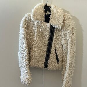 Free People Cream Teddy Jacket with Black Accents